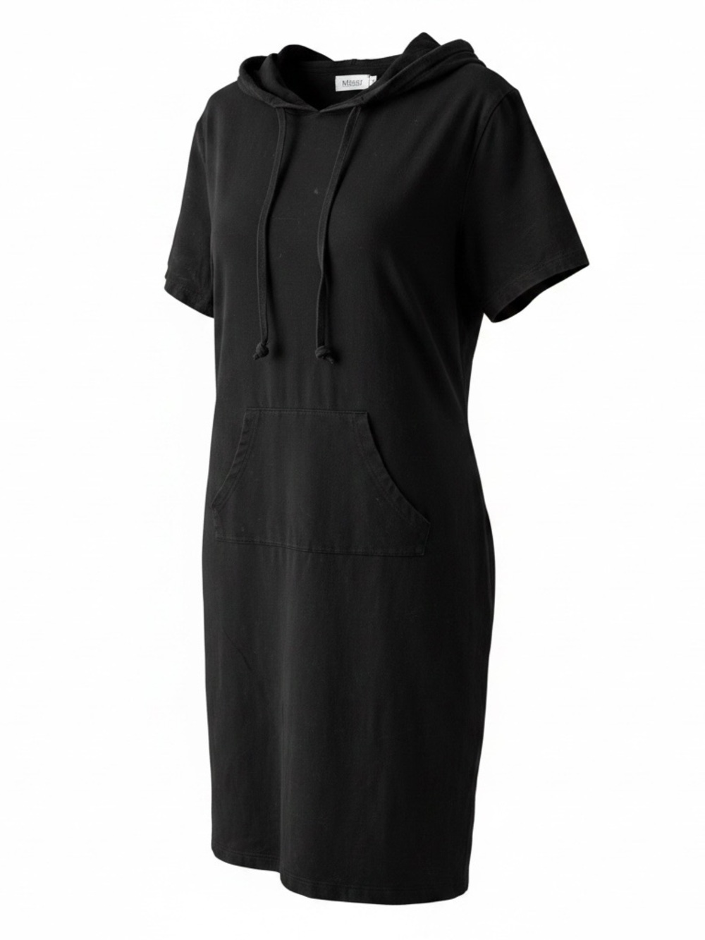 Black Hooded Tee Dress with Front Pocket